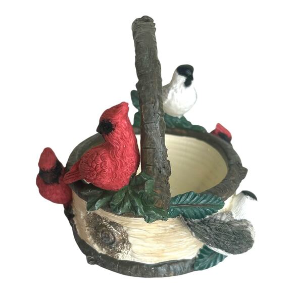 Vintage St. Nicholas Holiday Winter Ceramic Basket Cardinals Chickadee 1999 - Picture 4 of 8